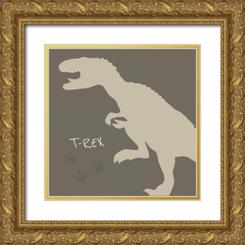 T-Rex Gold Ornate Wood Framed Art Print with Double Matting by ND Art and Design