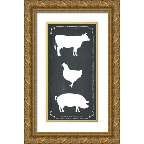 Farm Animals Gold Ornate Wood Framed Art Print with Double Matting by ND Art and Design