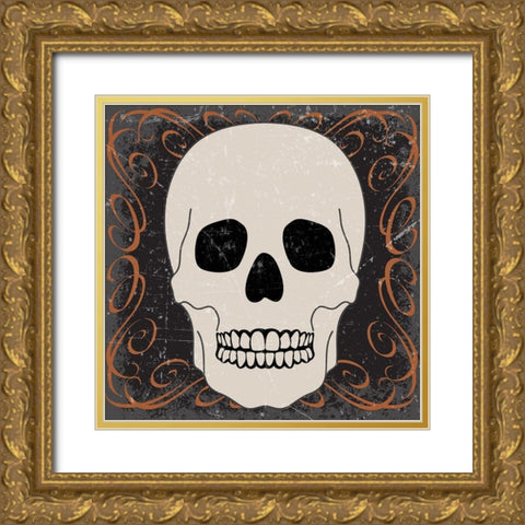 Skull Gold Ornate Wood Framed Art Print with Double Matting by ND Art and Design