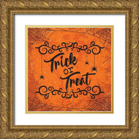 Trick or Treat Gold Ornate Wood Framed Art Print with Double Matting by ND Art and Design