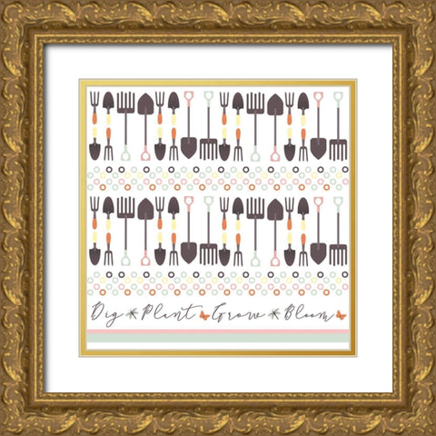 Garden Goddess Tool Pattern Gold Ornate Wood Framed Art Print with Double Matting by ND Art and Design