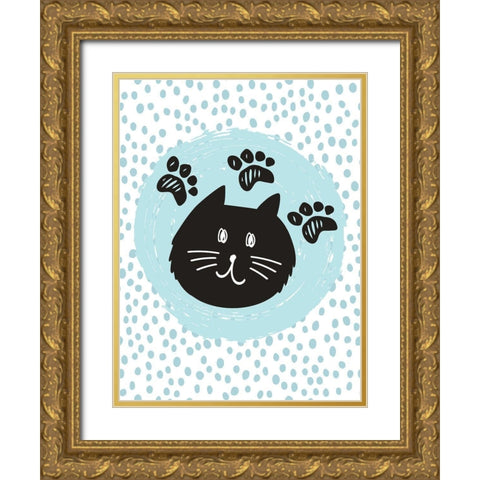 Geometric Cat Gold Ornate Wood Framed Art Print with Double Matting by ND Art and Design