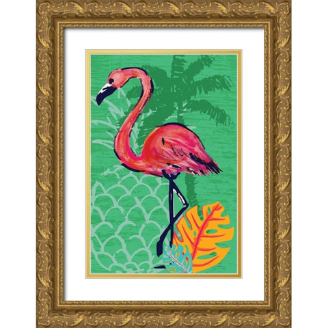 Tropical Flamingo Gold Ornate Wood Framed Art Print with Double Matting by ND Art and Design