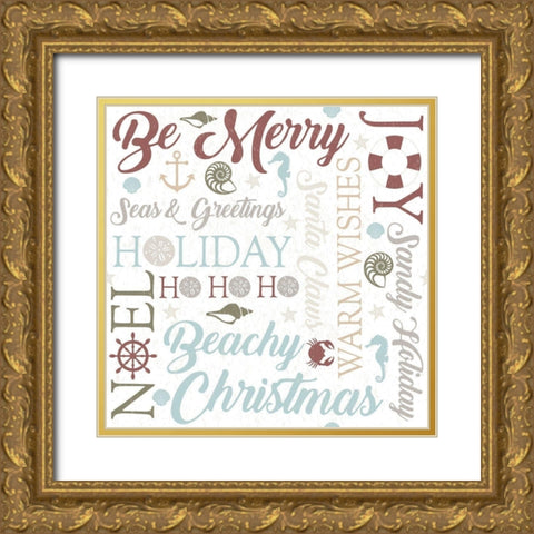 Coastal Christmas Typography Gold Ornate Wood Framed Art Print with Double Matting by ND Art and Design