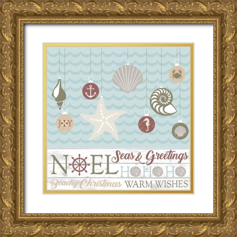 Coastal Christmas Shells Gold Ornate Wood Framed Art Print with Double Matting by ND Art and Design