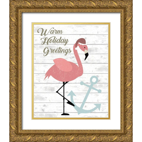 Warm Holiday Greetings Gold Ornate Wood Framed Art Print with Double Matting by ND Art and Design