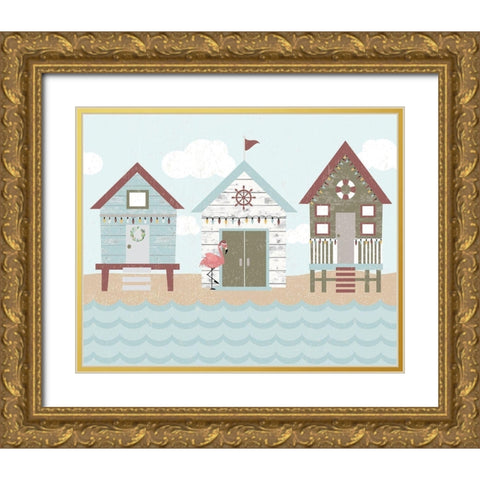Coastal Christmas Pattern II Gold Ornate Wood Framed Art Print with Double Matting by ND Art and Design