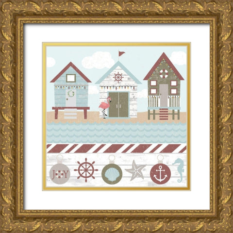 Coastal Christmas Pattern III Gold Ornate Wood Framed Art Print with Double Matting by ND Art and Design