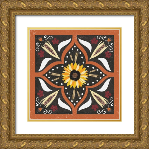 Autumn Harvest Sunflower Gold Ornate Wood Framed Art Print with Double Matting by ND Art and Design