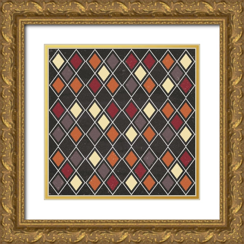 Autumn Harvest Diamond Pattern Gold Ornate Wood Framed Art Print with Double Matting by ND Art and Design
