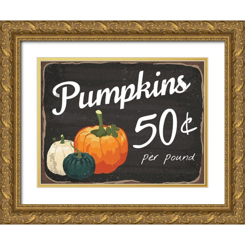 Pumpkins 50Â¢ Gold Ornate Wood Framed Art Print with Double Matting by ND Art and Design