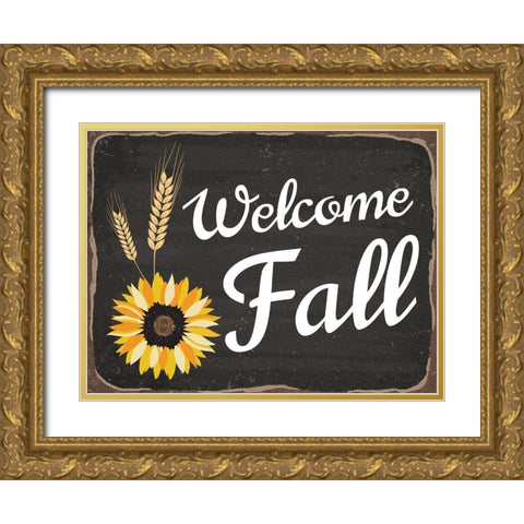 Welcome Fall Gold Ornate Wood Framed Art Print with Double Matting by ND Art and Design