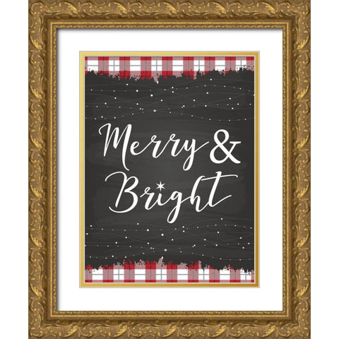 Merry and Bright Gold Ornate Wood Framed Art Print with Double Matting by ND Art and Design