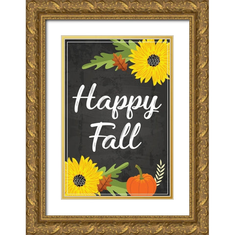 Happy Fall Gold Ornate Wood Framed Art Print with Double Matting by ND Art