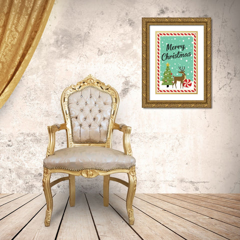 Merry Christmas Gold Ornate Wood Framed Art Print with Double Matting by ND Art