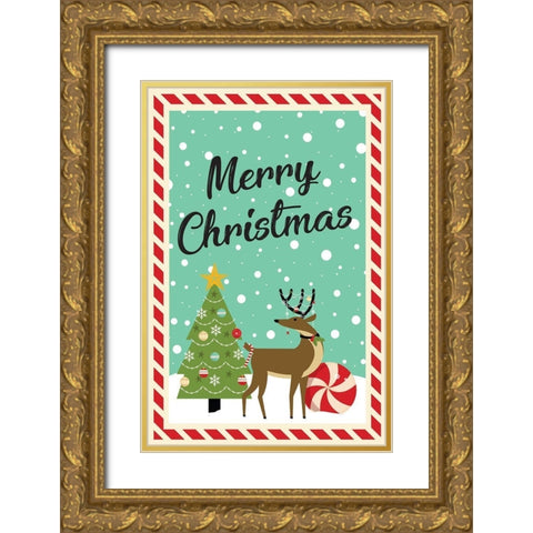 Merry Christmas Gold Ornate Wood Framed Art Print with Double Matting by ND Art
