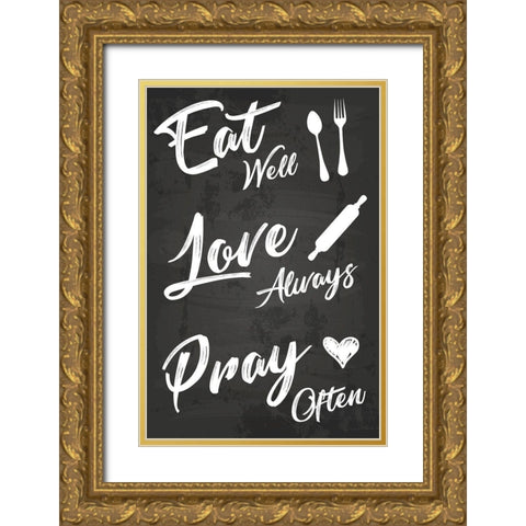 Eat Well Gold Ornate Wood Framed Art Print with Double Matting by ND Art