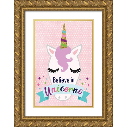 Believe in Unicorns Gold Ornate Wood Framed Art Print with Double Matting by ND Art