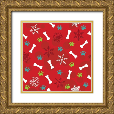 Winter Pet Pattern Gold Ornate Wood Framed Art Print with Double Matting by ND Art