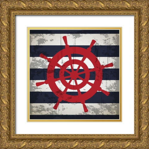 Ship Wheel Gold Ornate Wood Framed Art Print with Double Matting by ND Art