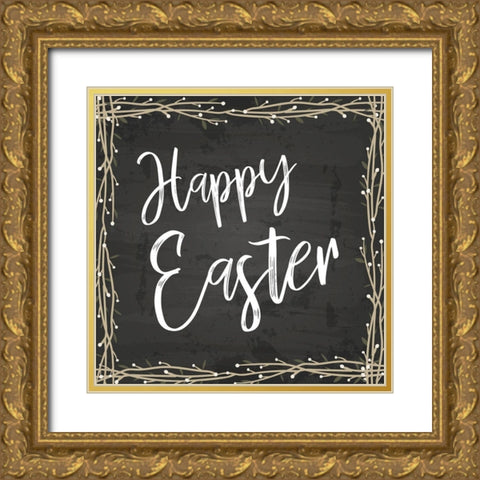Happy Easter Gold Ornate Wood Framed Art Print with Double Matting by ND Art