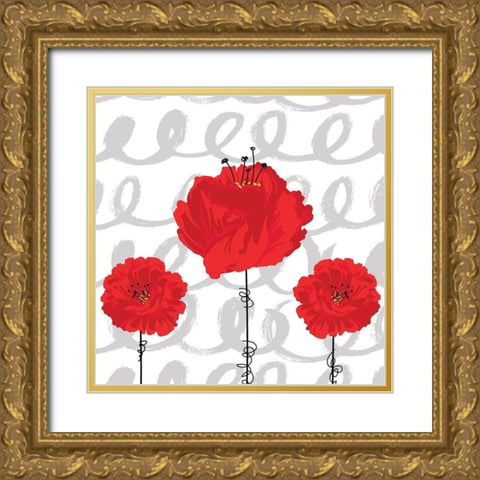 Poppy II Gold Ornate Wood Framed Art Print with Double Matting by ND Art