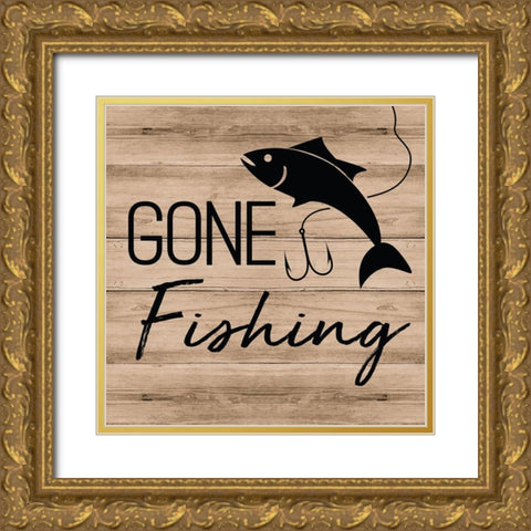 Gone Fishing Gold Ornate Wood Framed Art Print with Double Matting by ND Art