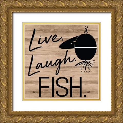 Live Laugh Fish Gold Ornate Wood Framed Art Print with Double Matting by ND Art