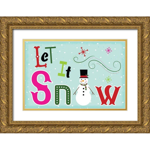 Let It Snow Gold Ornate Wood Framed Art Print with Double Matting by ND Art
