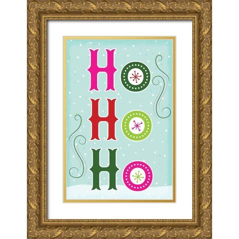 Ho Ho Ho Gold Ornate Wood Framed Art Print with Double Matting by ND Art
