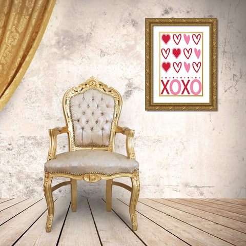 Hearts XoXo Gold Ornate Wood Framed Art Print with Double Matting by ND Art