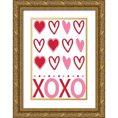 Hearts XoXo Gold Ornate Wood Framed Art Print with Double Matting by ND Art