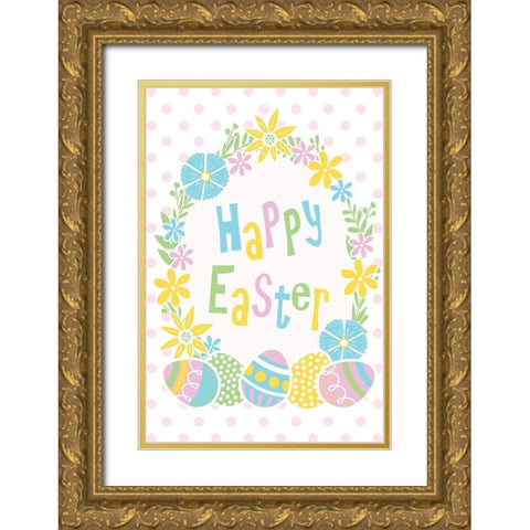 Happy Easter Gold Ornate Wood Framed Art Print with Double Matting by ND Art