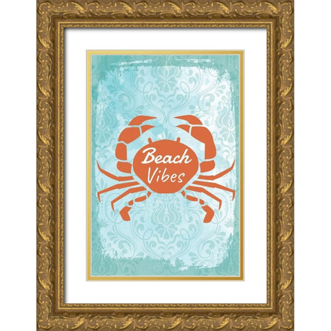 Beach Vibes Gold Ornate Wood Framed Art Print with Double Matting by ND Art