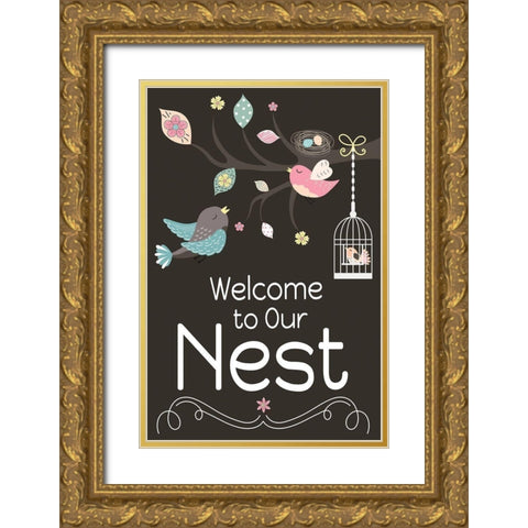Welcome to Our Nest Gold Ornate Wood Framed Art Print with Double Matting by ND Art