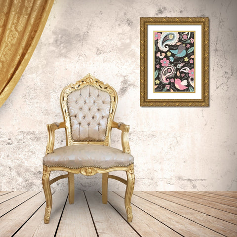 Birds Pattern Gold Ornate Wood Framed Art Print with Double Matting by ND Art