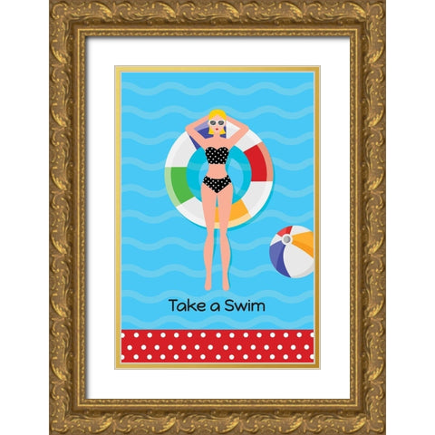 Take a Swim Gold Ornate Wood Framed Art Print with Double Matting by ND Art