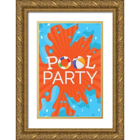 Pool Party Gold Ornate Wood Framed Art Print with Double Matting by ND Art