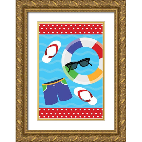 Pool Party Pattern Gold Ornate Wood Framed Art Print with Double Matting by ND Art
