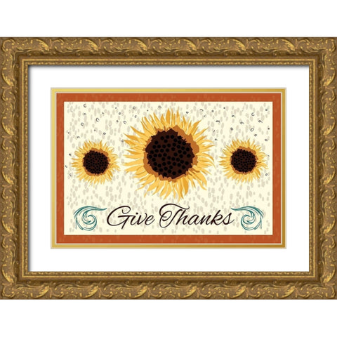 Give Thanks Gold Ornate Wood Framed Art Print with Double Matting by ND Art
