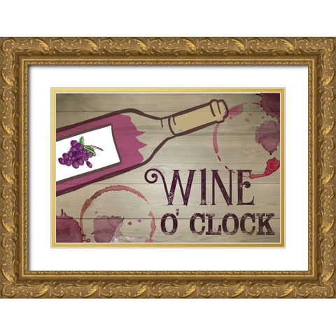 Wine O Clock Gold Ornate Wood Framed Art Print with Double Matting by ND Art
