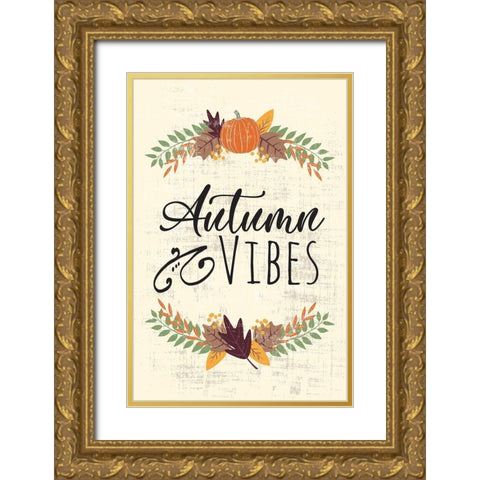 Autumn Vibes Art II Gold Ornate Wood Framed Art Print with Double Matting by ND Art