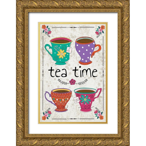Tea Time Gold Ornate Wood Framed Art Print with Double Matting by ND Art