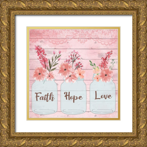 Faith Hope Love Gold Ornate Wood Framed Art Print with Double Matting by ND Art