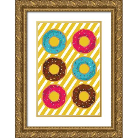 Donuts Gold Ornate Wood Framed Art Print with Double Matting by ND Art