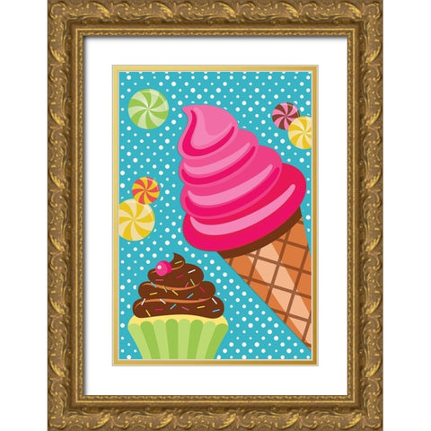 Ice Cream Gold Ornate Wood Framed Art Print with Double Matting by ND Art