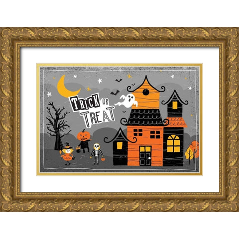 Trick or Treat Gold Ornate Wood Framed Art Print with Double Matting by ND Art