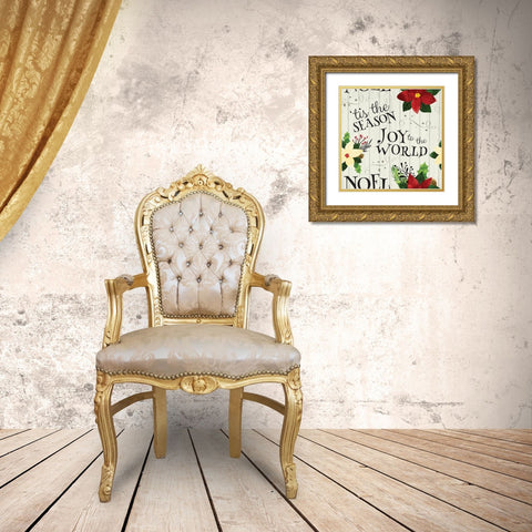 Pretty Poinsettias Pattern IV Gold Ornate Wood Framed Art Print with Double Matting by ND Art