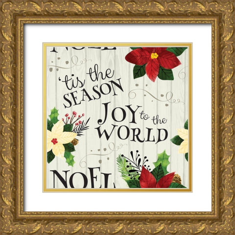 Pretty Poinsettias Pattern IV Gold Ornate Wood Framed Art Print with Double Matting by ND Art