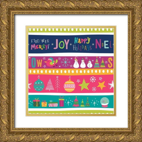 Holiday Joy Pattern I Gold Ornate Wood Framed Art Print with Double Matting by ND Art